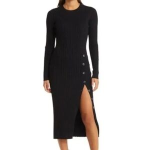 Chic Black Button-Detail Long Sleeve Dress
